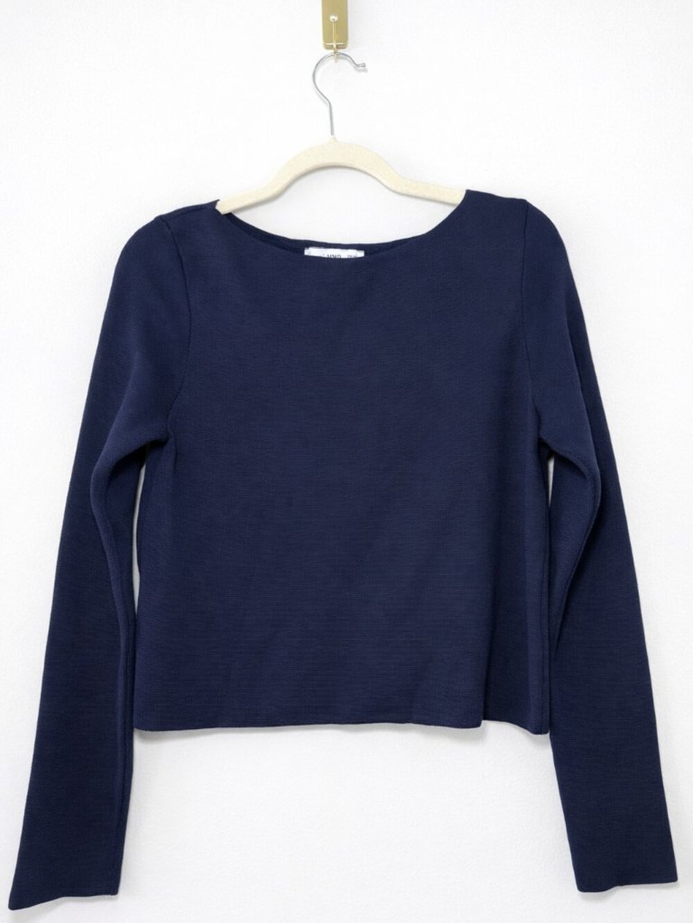 MNG (Mango) Dark Navy Cropped Boat Neck Sweater – Small